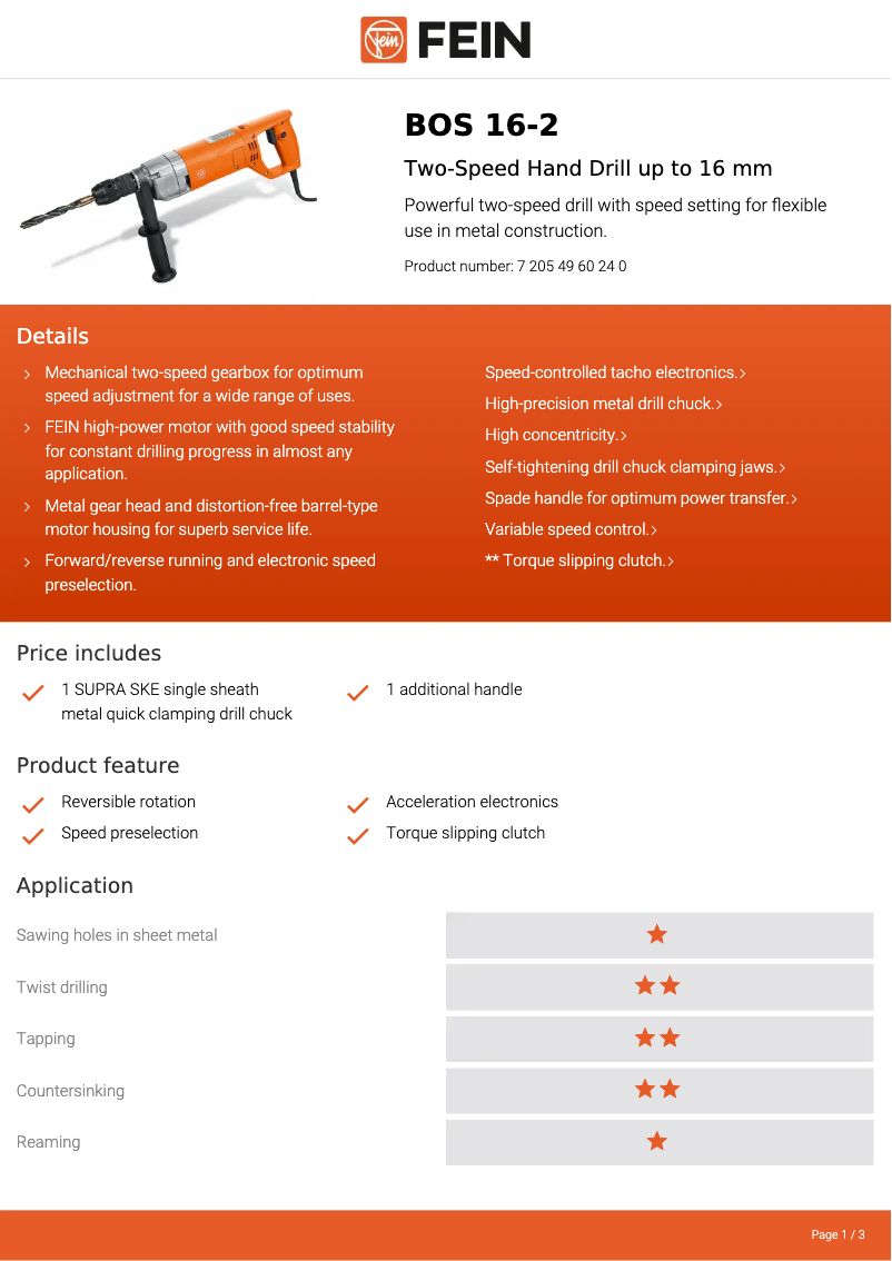 Page 1 de la notice Fiche technique Fein BOS 16-2
