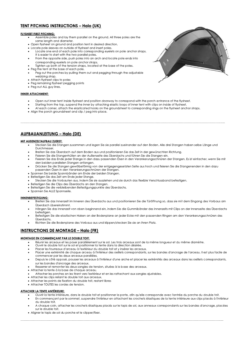 Page 1 de la notice Manuel utilisateur Vango Halo 200