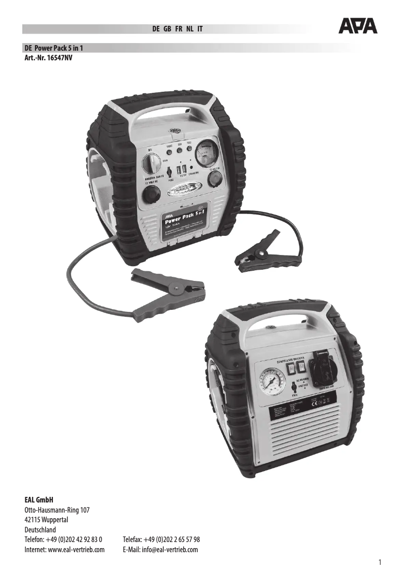 Page 1 de la notice Manuel utilisateur APA 16547NV