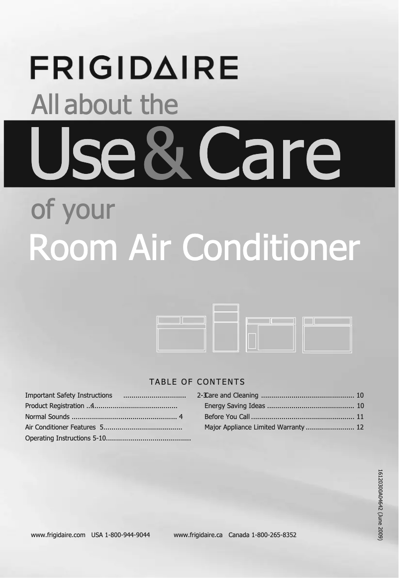 Page 1 de la notice Manuel d'utilisation et d'entretien Frigidaire FFTA142WA2