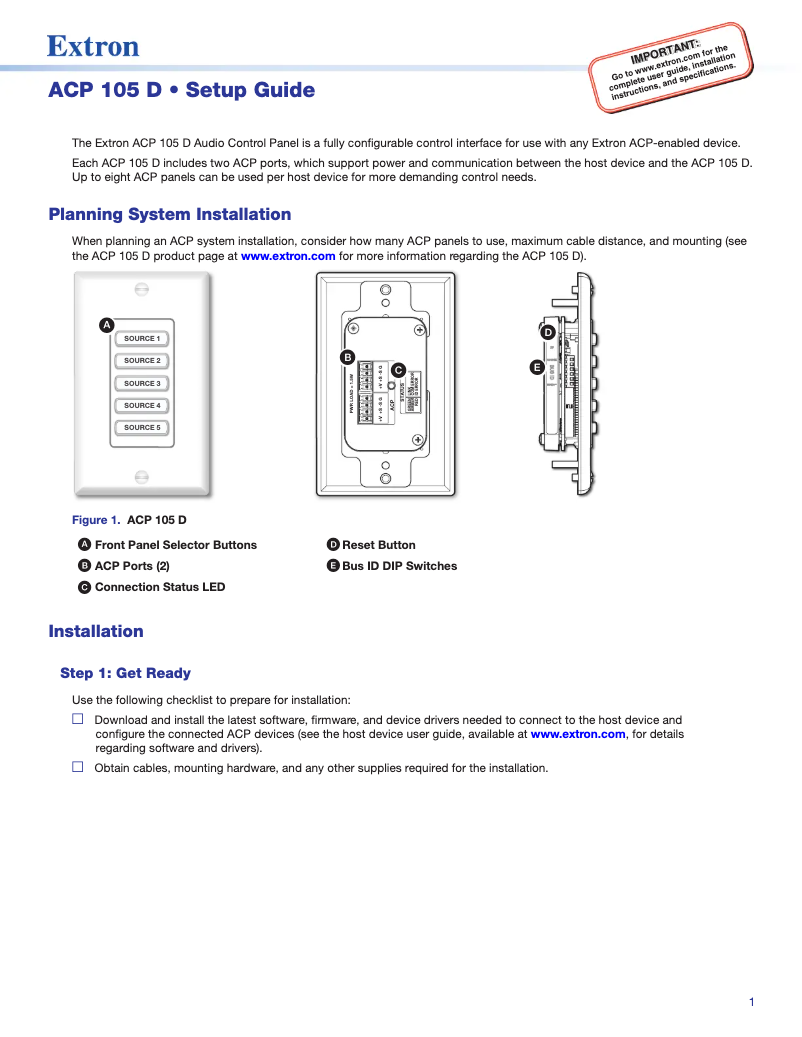 First page image of the manual for ACP 105 D