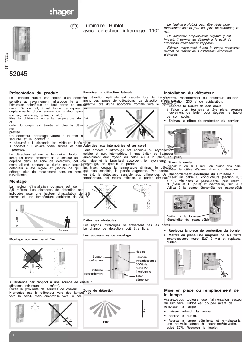 Page 1 de la notice Manuel utilisateur Hager 52045