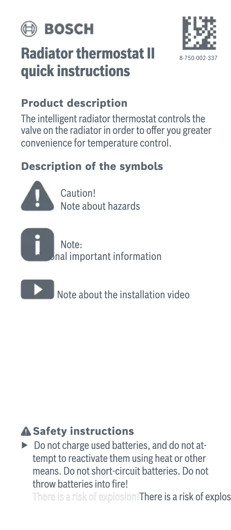 Page n°1 - Manuel utilisateur Bosch Radiator thermostat II