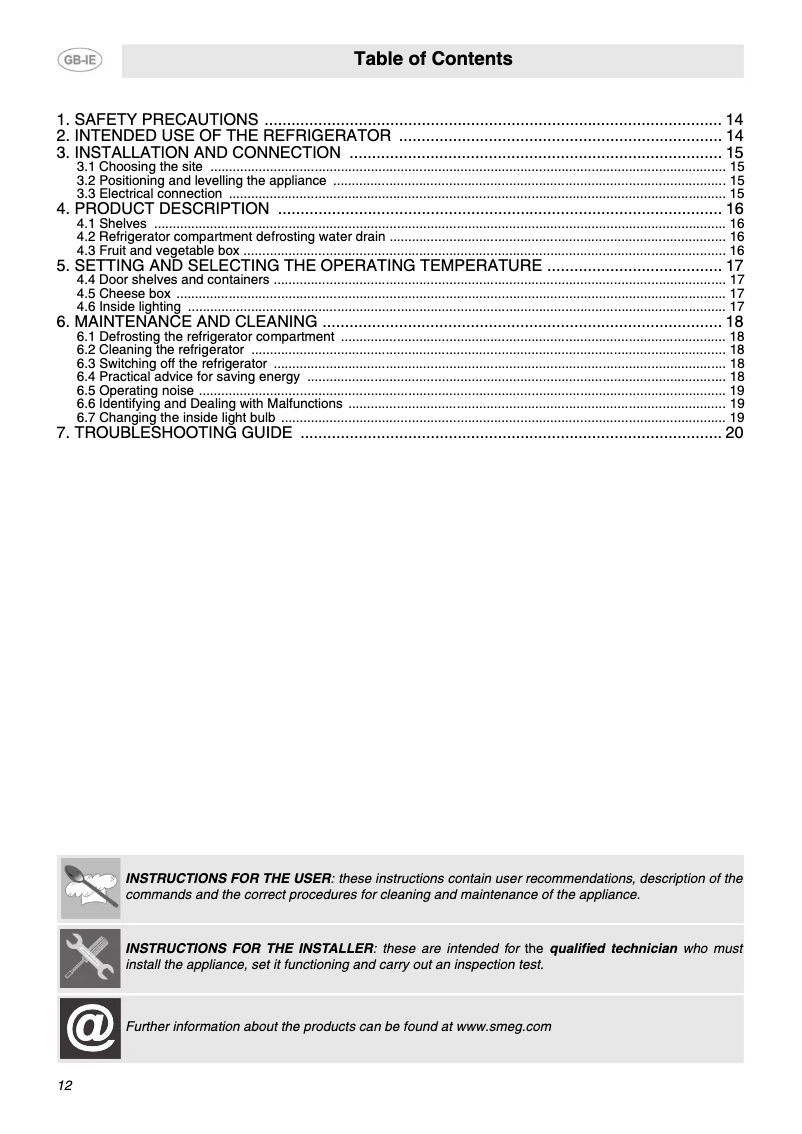 Page 1 de la notice Manuel utilisateur Smeg FAB10HRRD2