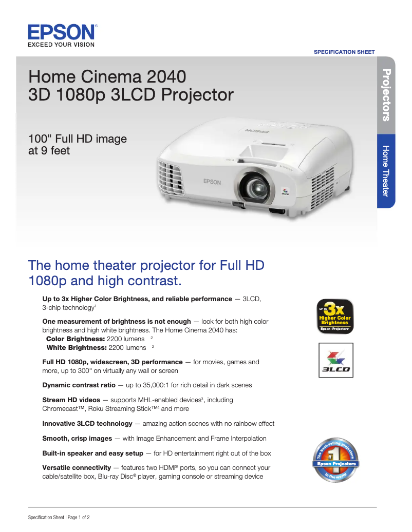Imagen de la primera página del manual del dispositivo PowerLite Home Cinema 2040