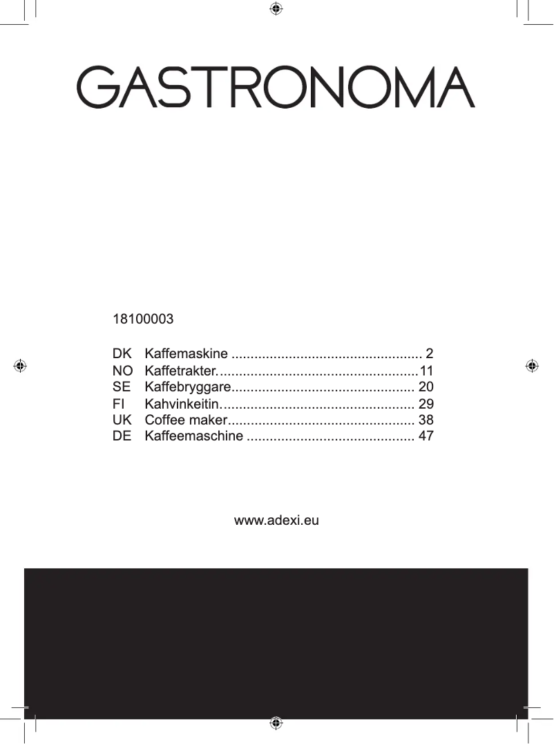 Page n°1 - Manuel utilisateur Gastronoma 18100003