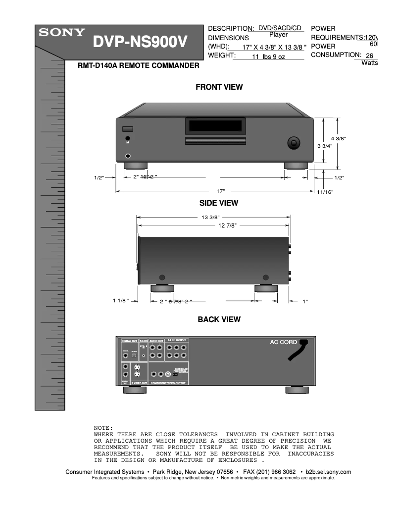 Page 1 de la notice Guide d'installation Sony DVP-NS900V