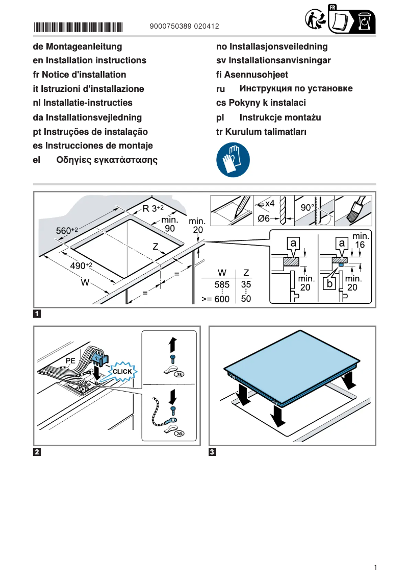 Page 1 de la notice Instructions / montage Junker JE36DH54
