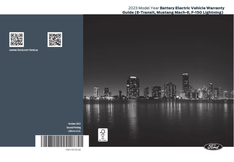 Page 1 de la notice Informations de garantie Ford F-150 Lightning (2023)