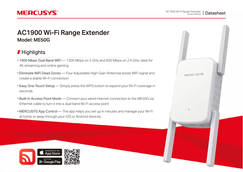 Page 1 de la notice Fiche technique Mercusys ME50G
