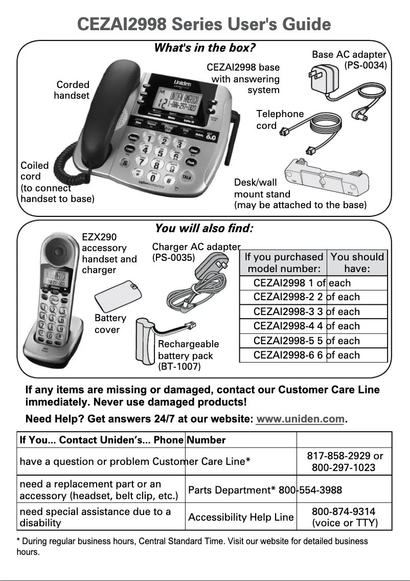 First page image of the manual for CEZAI 2998