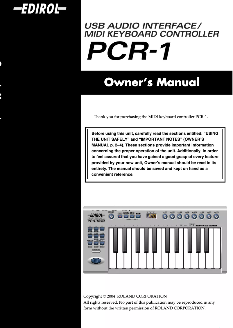 Page n°1 - Manuel utilisateur Roland PCR-1