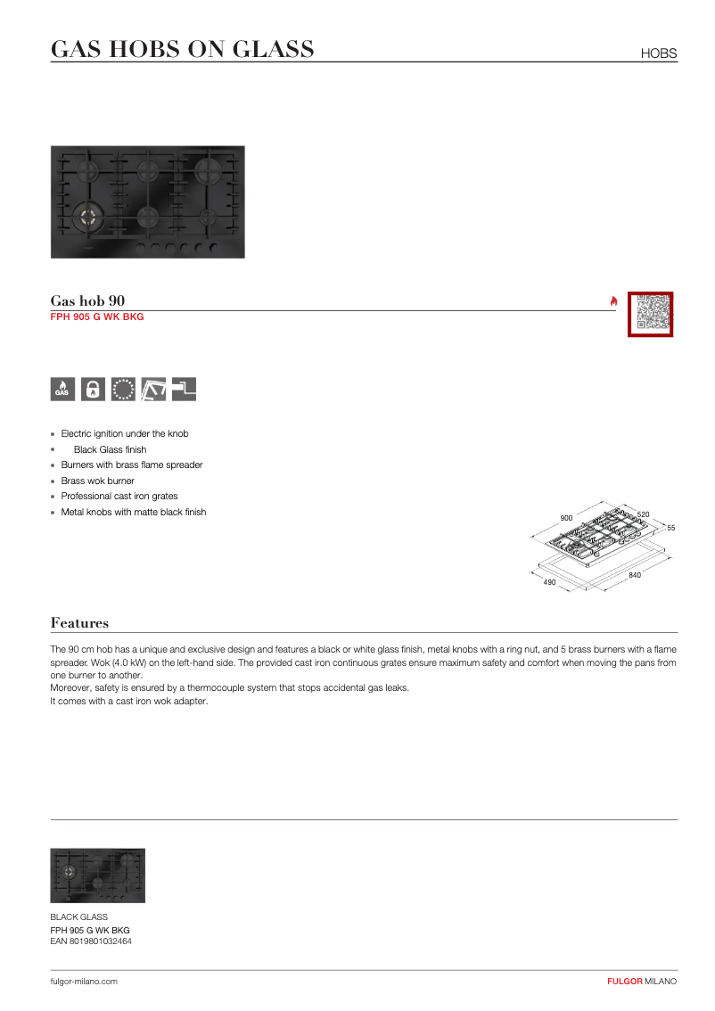 Page n°1 - Fiche technique Fulgor Milano FPH 905 G WK BKG