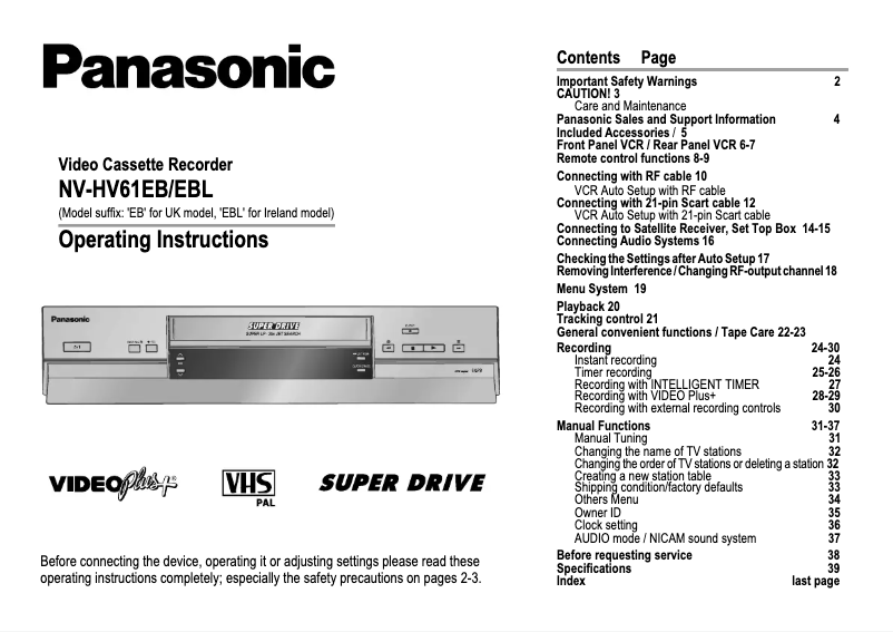 Page n°1 - Manuel utilisateur Panasonic NV-HV61EB