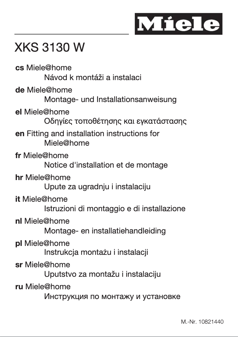 Page 1 de la notice Manuel utilisateur Miele XKS 3130 W