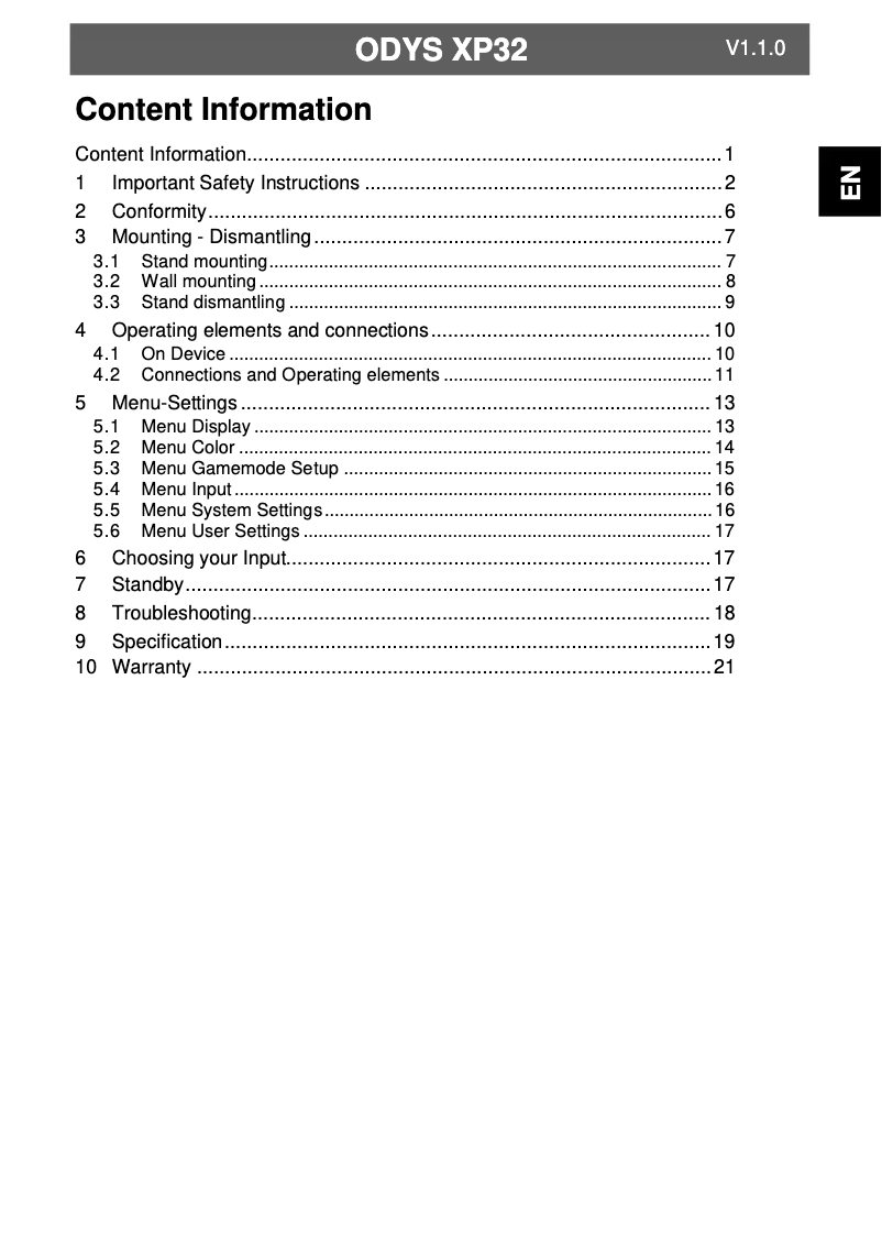 Page n°1 - Manuel utilisateur Odys XP32