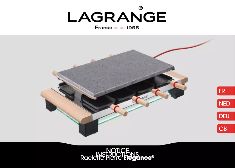 Image de la première page du manuel de l'appareil Raclette Pierre Elegance 399002
