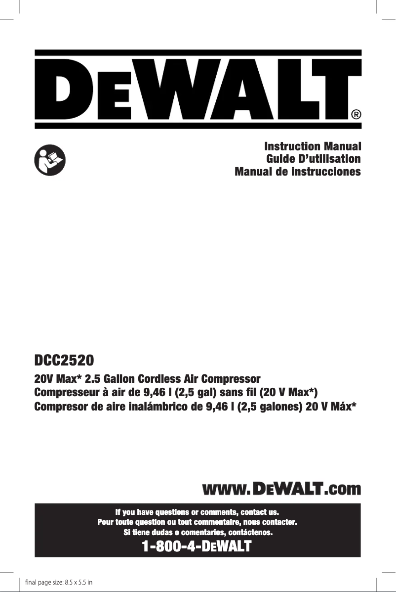 Page 1 de la notice Manuel utilisateur DeWalt DCC2520