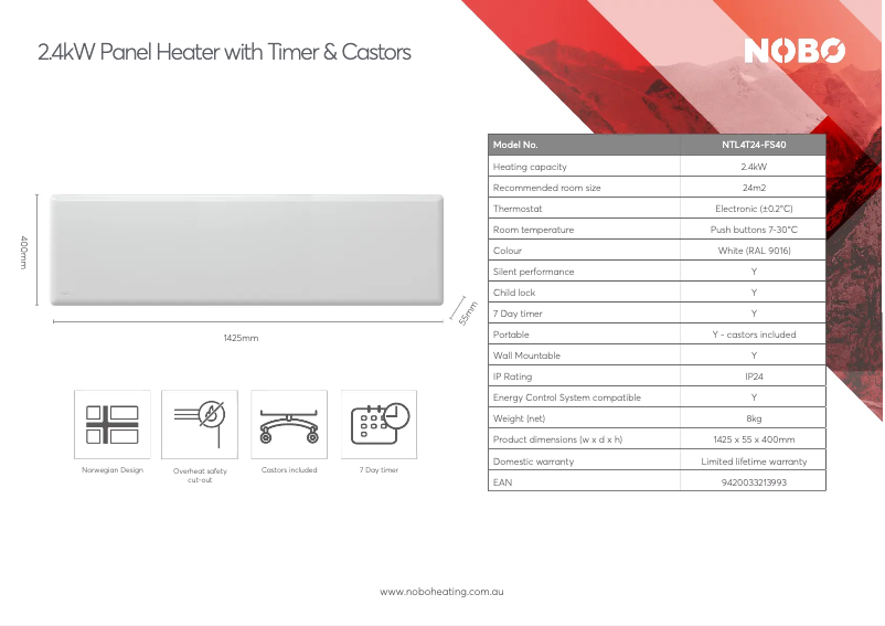 Page 1 de la notice Fiche technique Nobo NTL4T24-FS40