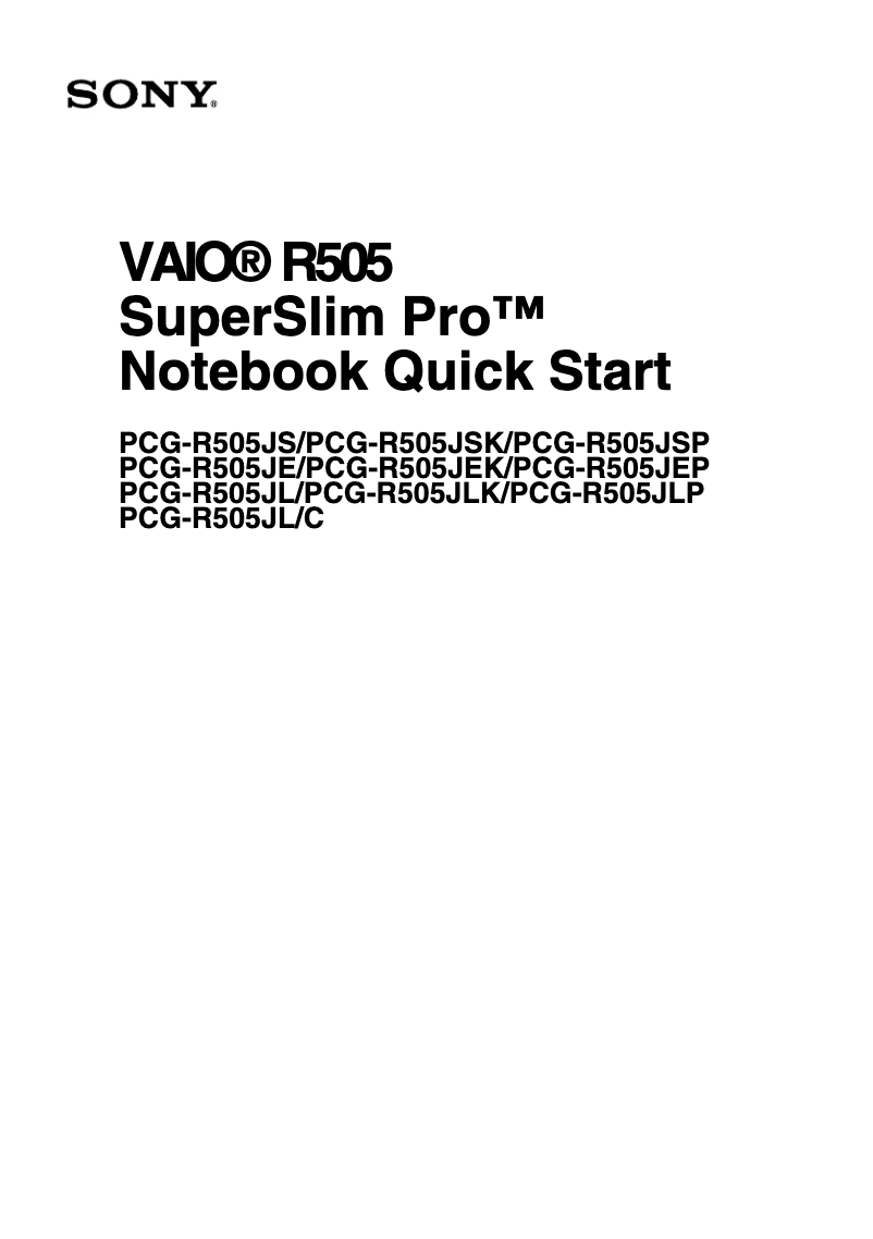 Página 1 del manual Guía de instalación Sony Vaio PCG-R505JE