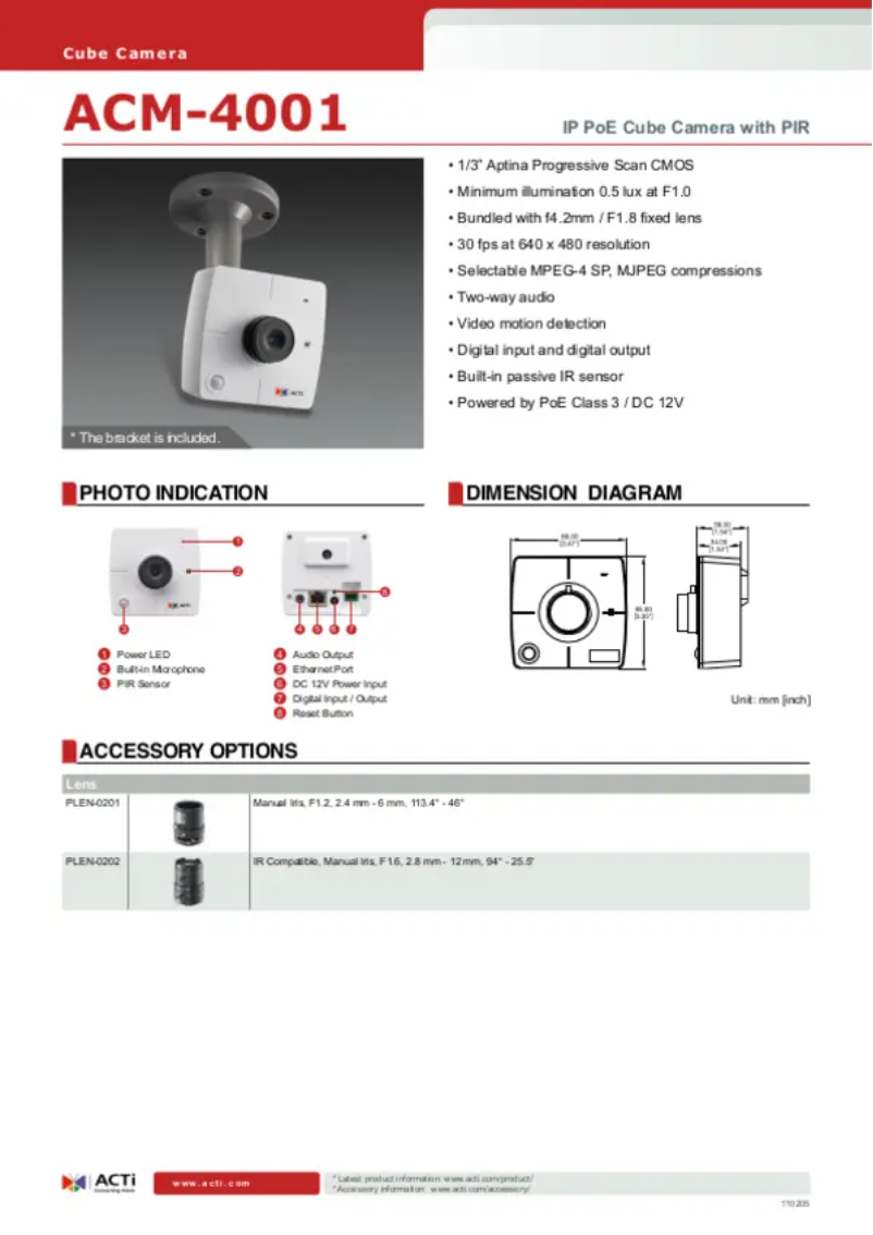 Page n°1 - Fiche technique ACTi ACM-4001
