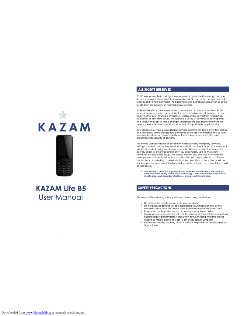 Page 1 de la notice Manuel utilisateur Kazam Life B5