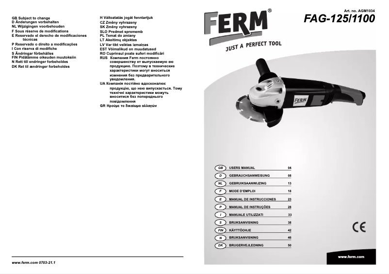 Página 1 del manual Manual de usuario Ferm FAG-125/1100