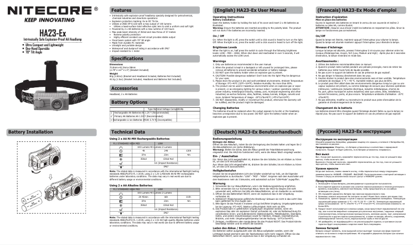 Page n°1 - Manuel utilisateur Nitecore HA23-Ex