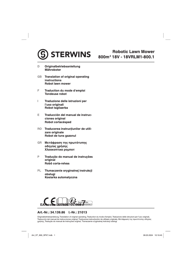 Página 1 del manual Manual de usuario Sterwins Robotic Lawn Mower 800m2 18V