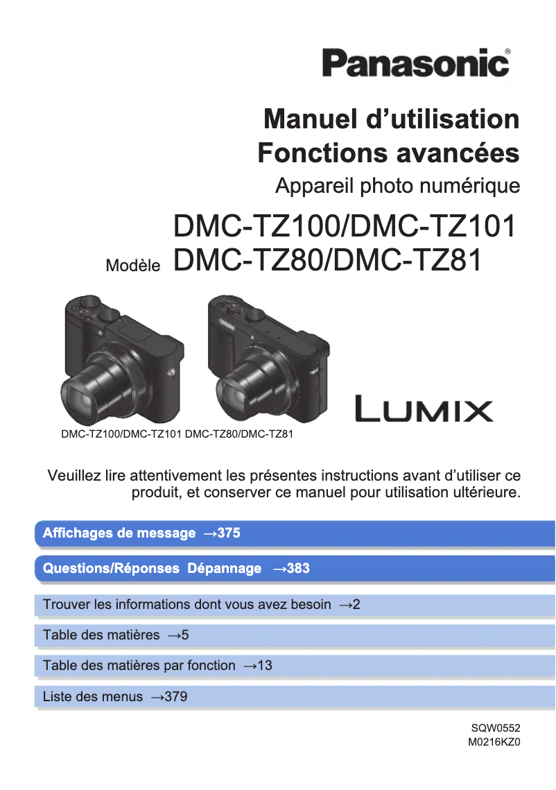 Page n°1 - Manuel utilisateur Panasonic Lumix-DMC-TZ80