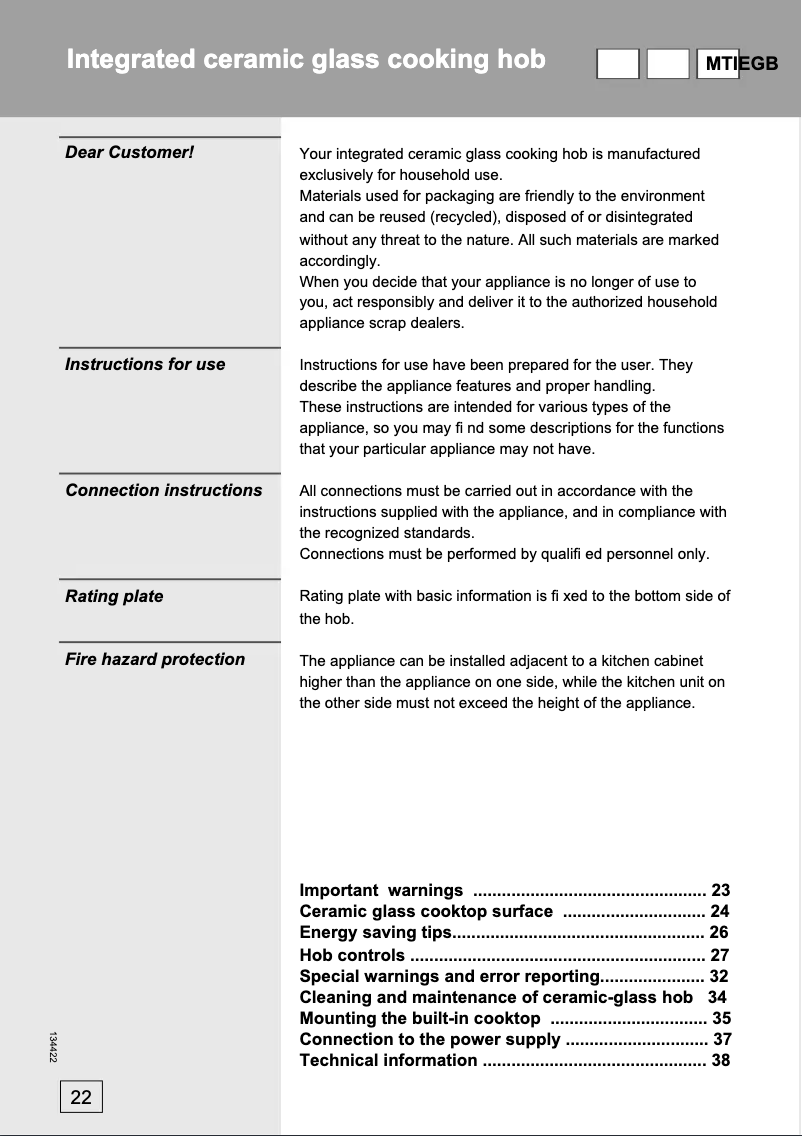 Page 1 de la notice Manuel utilisateur Gorenje ECT 2700