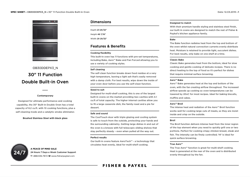 Page n°1 - Fiche technique Fisher & Paykel OB30DDEPX3_N