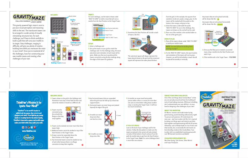 Image de la première page du manuel de l'appareil Gravity Maze