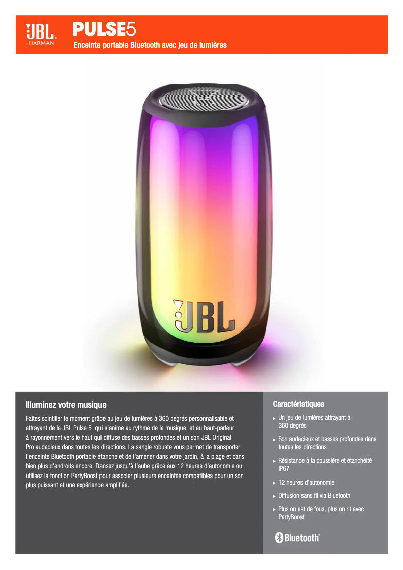 Page 1 de la notice Fiche technique JBL Pulse 5