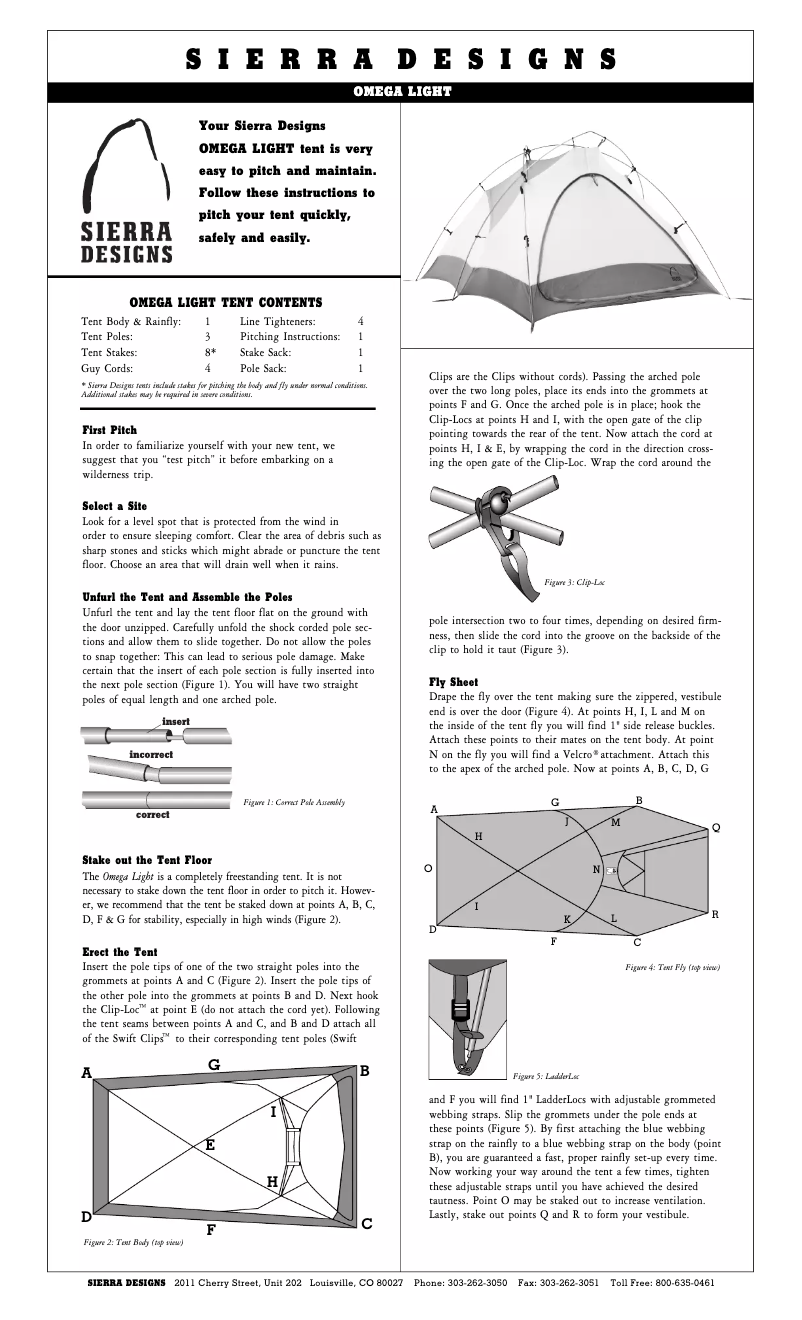 Página 1 del manual Manual de usuario Sierra Designs Omega Light