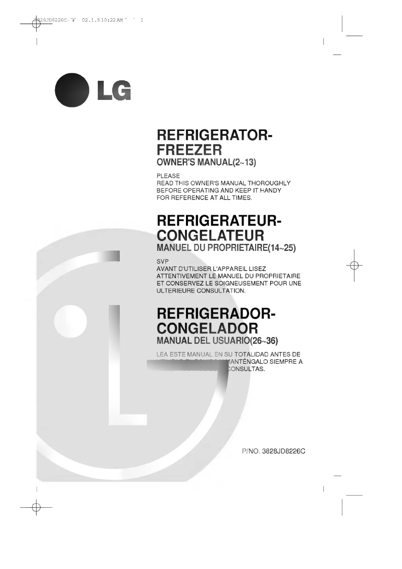 Page 1 de la notice Manuel utilisateur LG GR-T452GV