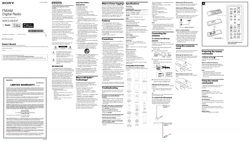 Page 1 de la notice Manuel utilisateur Sony XDR-S10HDiP
