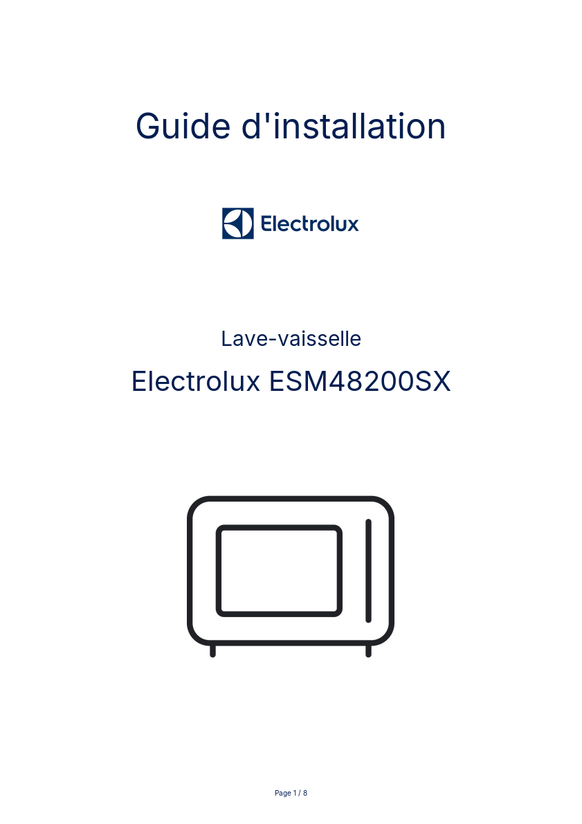 Page n°1 - Guide d'installation Electrolux ESM48200SX