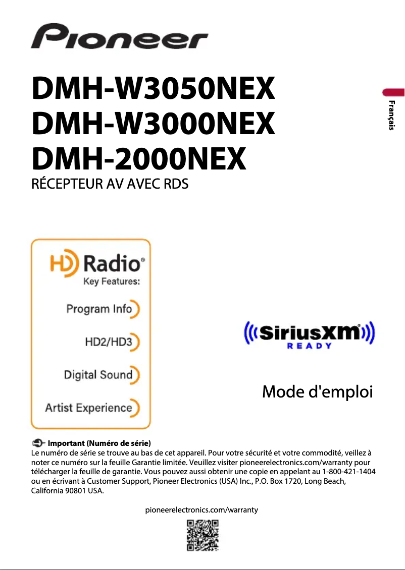 Page 1 de la notice Manuel utilisateur Pioneer DMHW-3000NEX