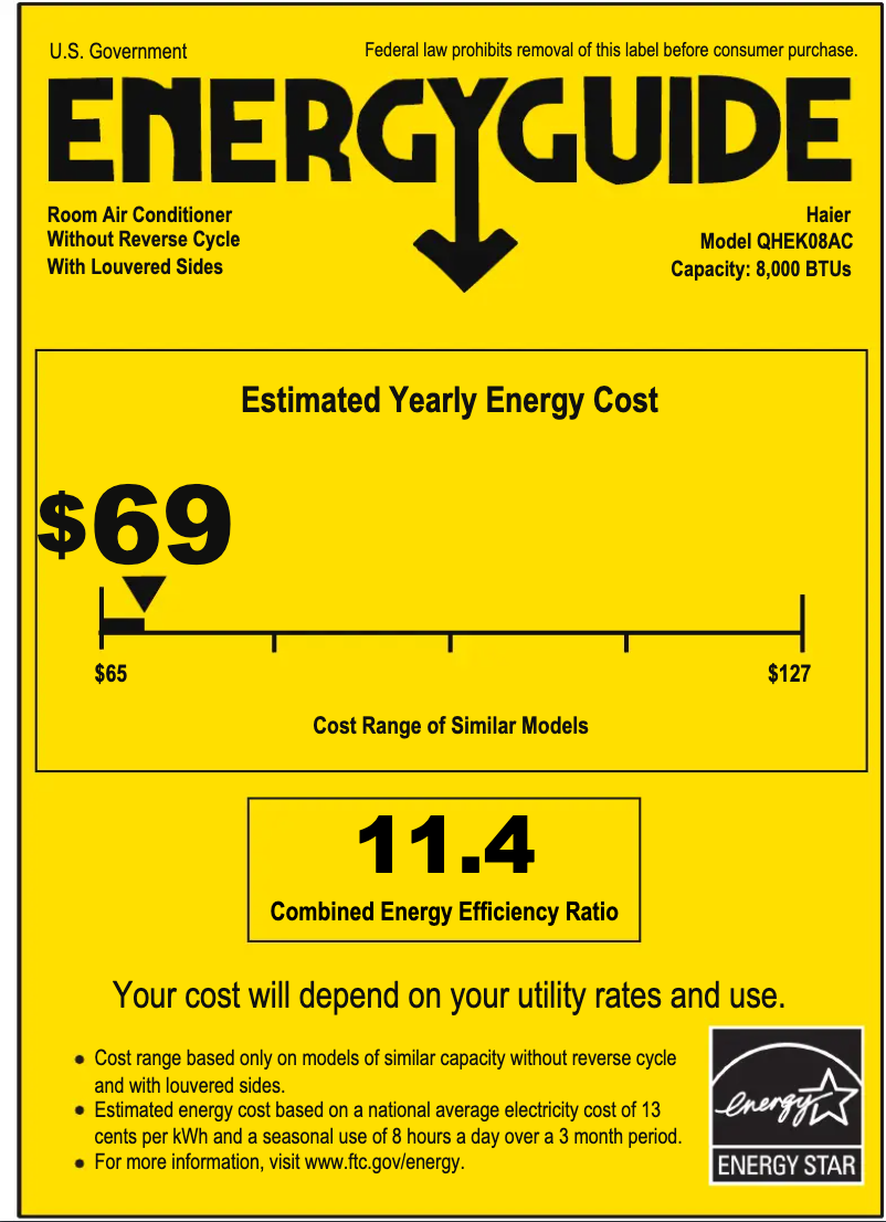 Page 1 de la notice Label énergétique Haier QHEK08AC