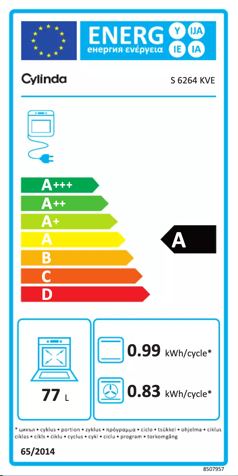 Page 1 de la notice Label énergétique Cylinda S 6264 KVE
