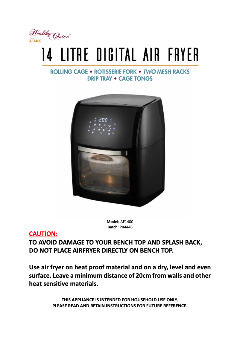 Page 1 de la notice Manuel utilisateur Lenoxx Healthy Choice AF1400