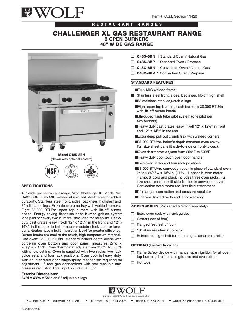 Page 1 de la notice Fiche technique Wolf C48S-8B