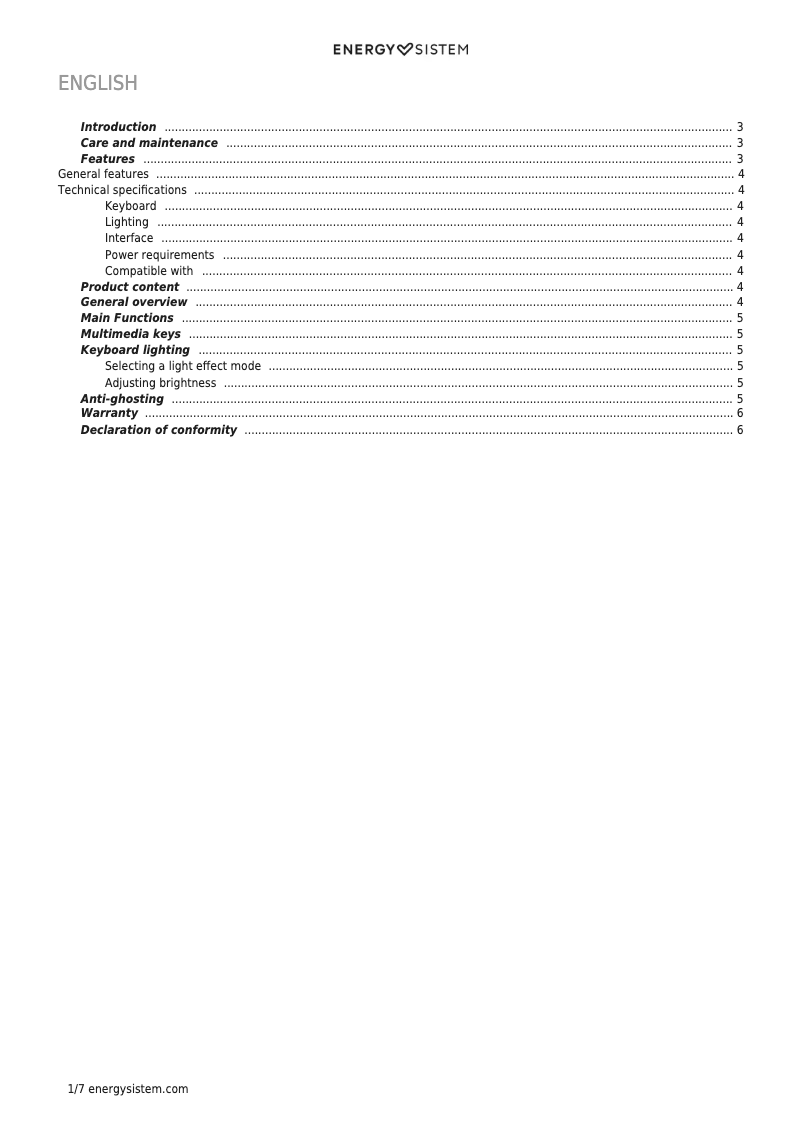 Page n°1 - Manuel utilisateur Energy Sistem ESG K2