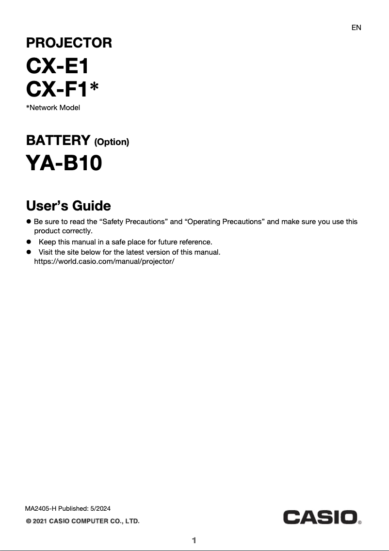Page 1 de la notice Manuel utilisateur Casio CX-F1