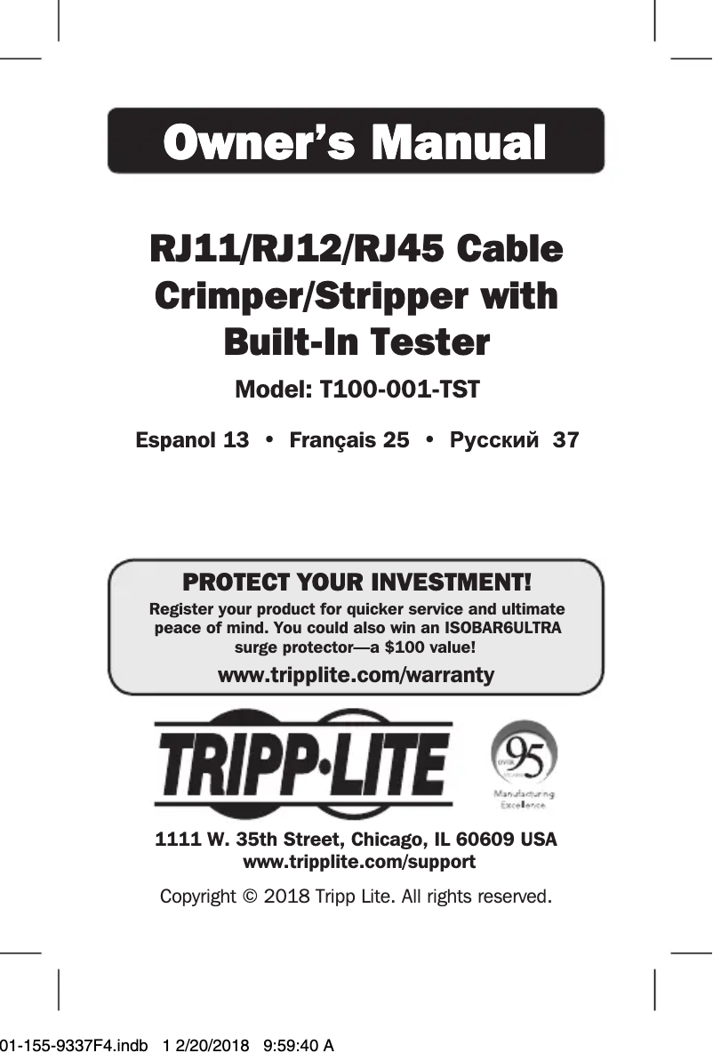 Page 1 de la notice Manuel utilisateur Tripp Lite T100-001-TST