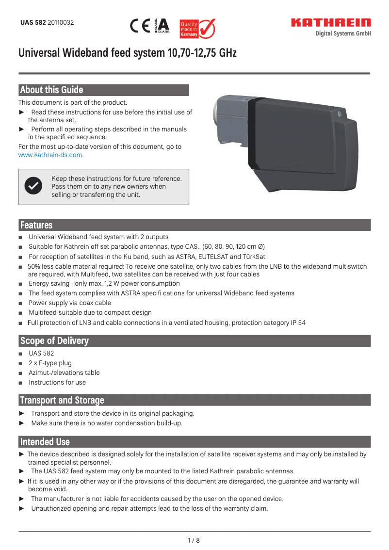 Página 1 del manual Manual de usuario Kathrein UAS 582