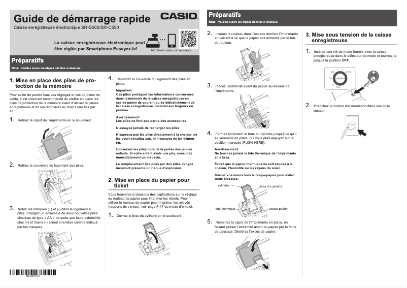 Page 1 de la notice Guide de démarrage rapide Casio SR-S500