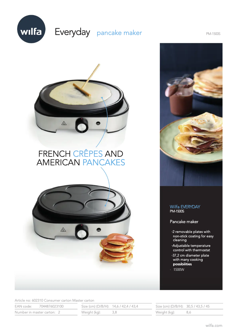 Page n°1 - Fiche technique Wilfa Everyday PM-1500S
