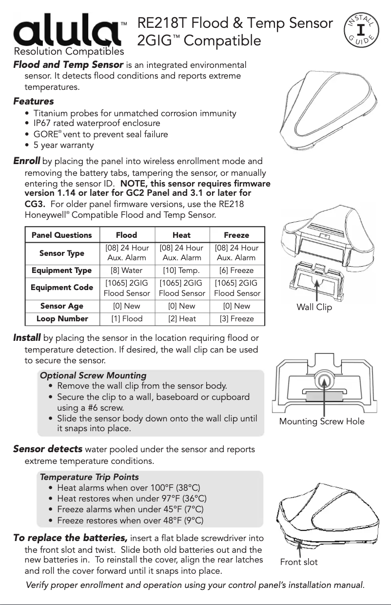 Page n°1 - Manuel utilisateur Alula RE218T